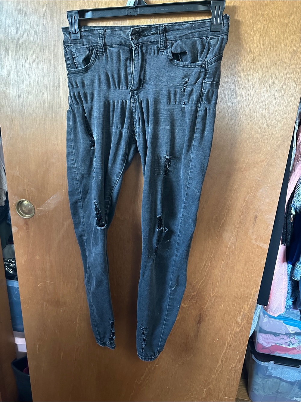 Wax Jean Washed Black Distressed Skinny Jeans